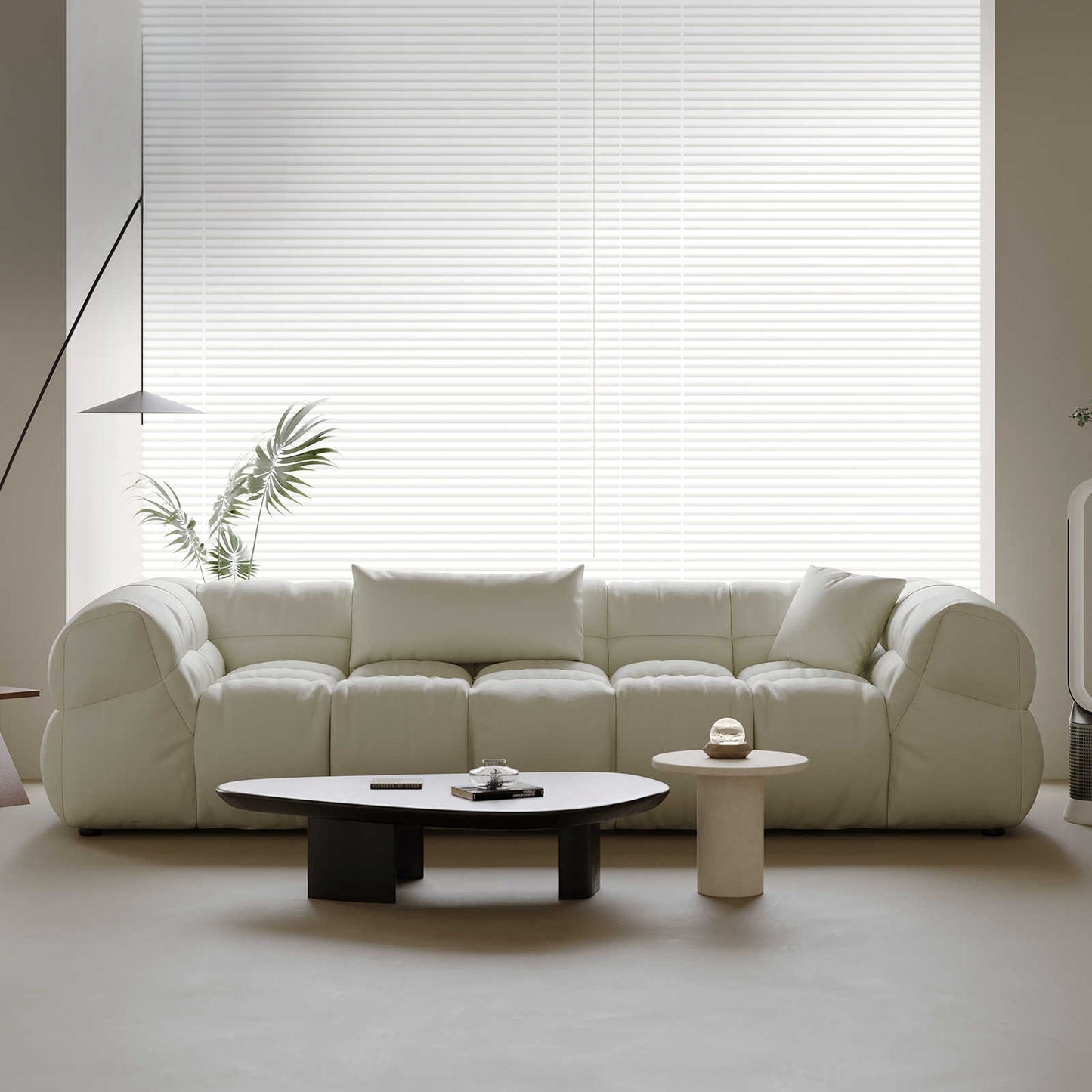 Wabi-sabi leather sofa French size house designer modern simple living room three people cat scratch leather sofa