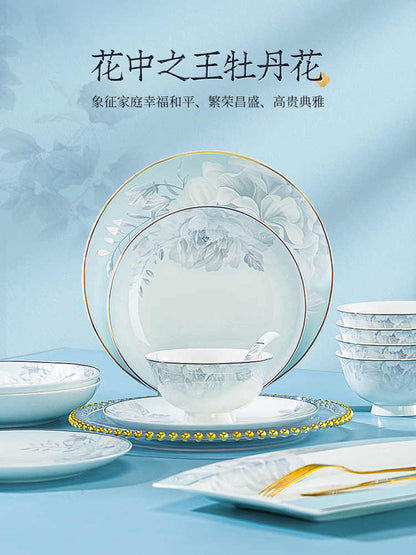 6 dish set household light luxury Chinese ceramic tableware set Jingdezhen relocation bowl dish chopsticks combination