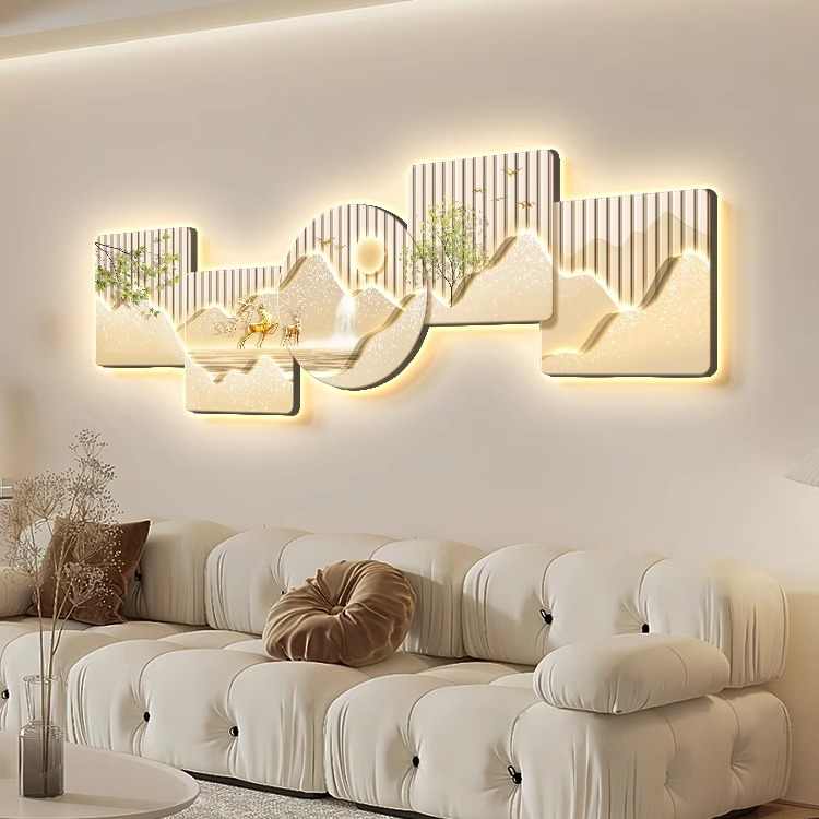 Stone to run the restaurant decorative painting wall clock modern light luxury living room clock hanging painting advanced sense wall lamp