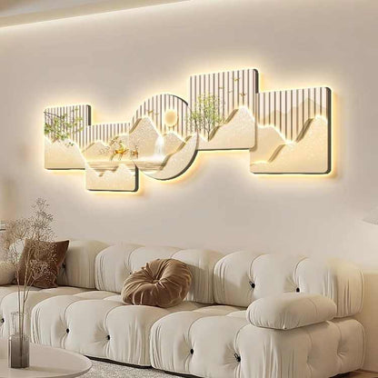 Stone to run the restaurant decorative painting wall clock modern light luxury living room clock hanging painting advanced sense wall lamp