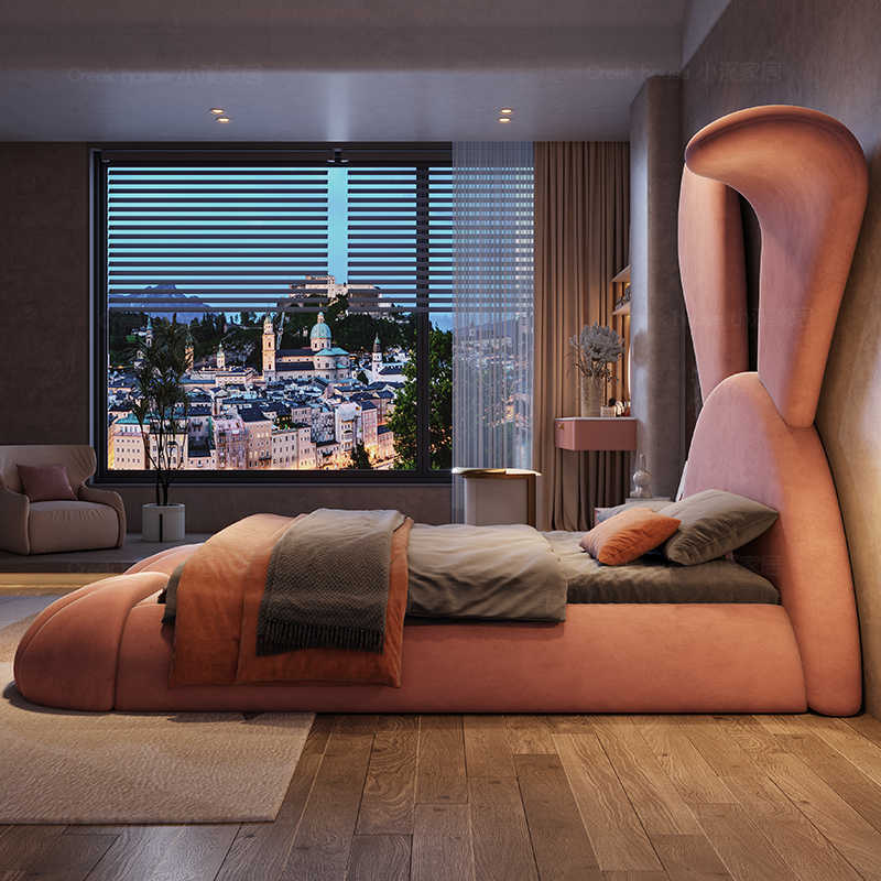Light luxury children pink princess bed cartoon rabbit modern simple multi-functional girl bed fabric red solid wood bed