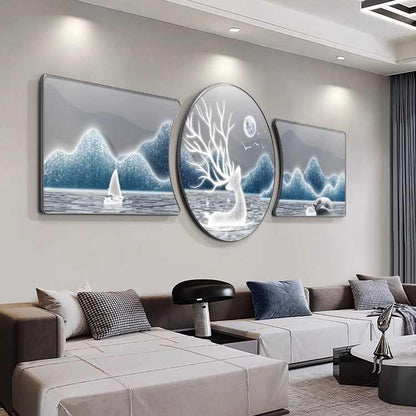 Modern light luxury landscape painting Fu Lu living room decoration painting simple atmosphere sofa background wall hanging painting triplet wall painting