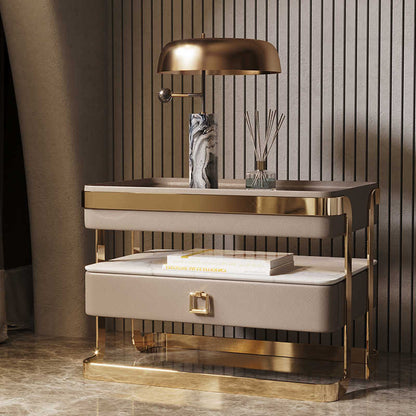 Intelligent bedside table advanced sense multi-functional light luxury Italian minimalist bedside cabinet rock board storage glass
