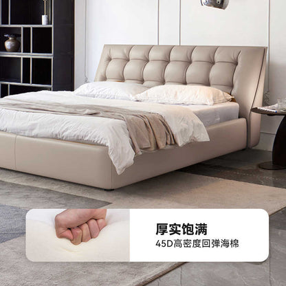 Imported first layer cowhide Italian minimalist leather bed light luxury modern simple master bedroom 1.8m soft bed