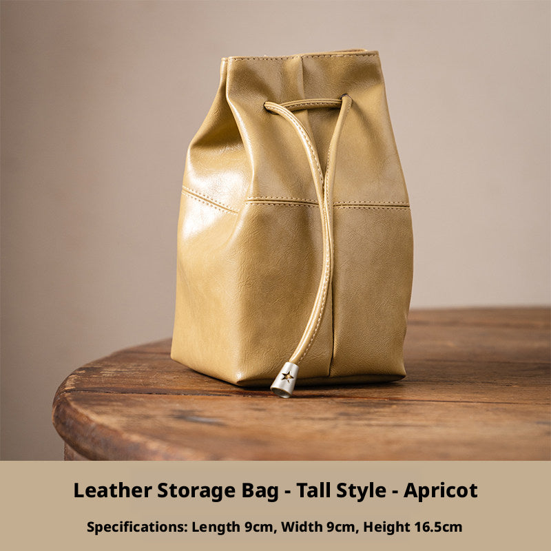 5pcs Oil-Waxed Leather Drawstring Pouch, Jewelry Travel Organizer, Star Hardware Bag