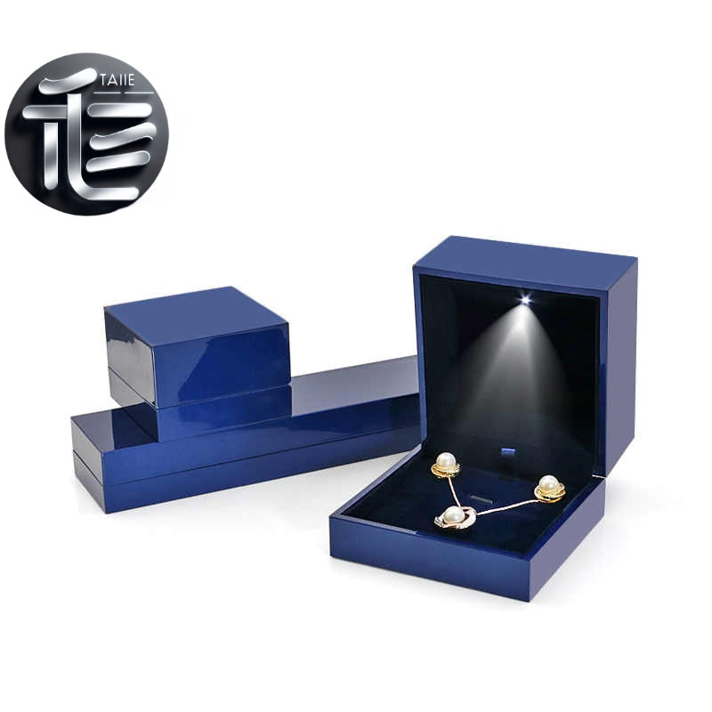 5pcs Navy Blue LED Jewelry Box with Velvet Interior for Ring and Necklace