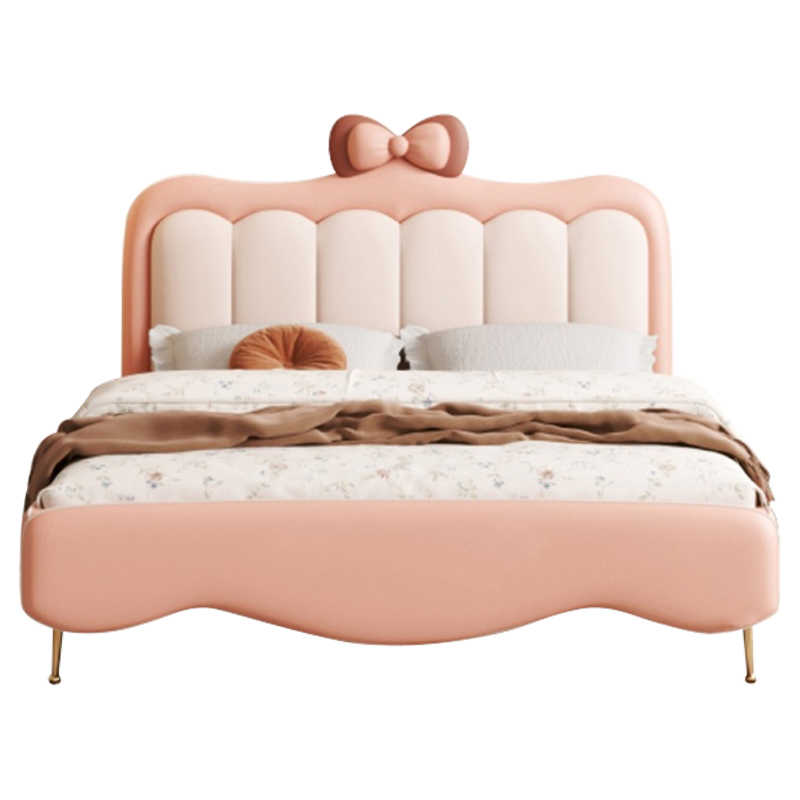 Children's Bed Girl Bow Princess Sheets Person 1.5m Girl Dream Castle Children's Room Solid wood soft cover bed