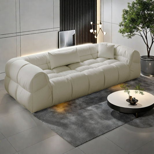 Wabi-sabi leather sofa French size house designer modern simple living room three people cat scratch leather sofa