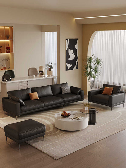 Modern simple small apartment cat-scratch proof leather sofa three people straight row living room Italian minimalist down black sofa