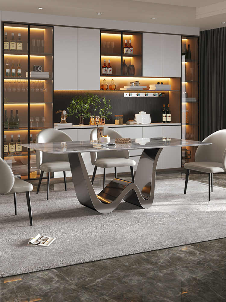 Natural luxury stone light luxury high sense marble dining table and chair Bulgari microcrystal high-end home dining table super crystal stone