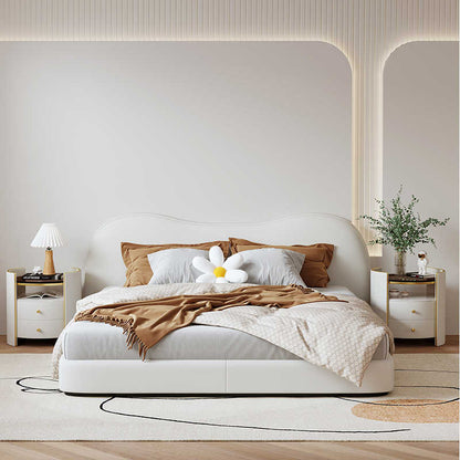 Light luxury cream style nightstand round simple modern bedroom bedside cabinet very simple rock board brown glass storage cabinet