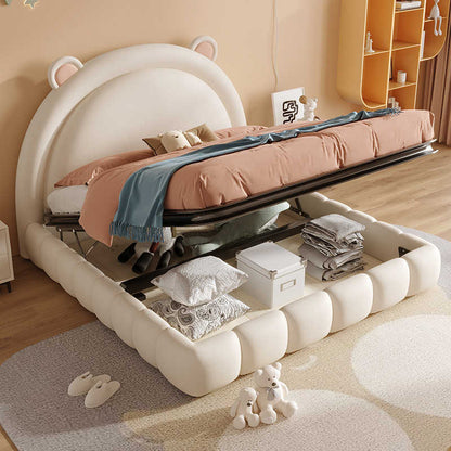 Puff baby bed Girl Cartoon Bear Boy bed all solid wood leather soft wrap Cream wind Princess bed Girl bed
