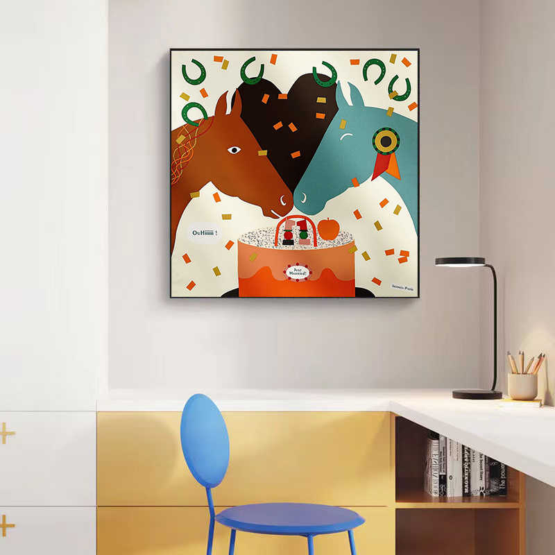 Love horse silk scarf hanging painting modern simple living room sofa background wall floor painting porch senior sense hanging painting light luxury