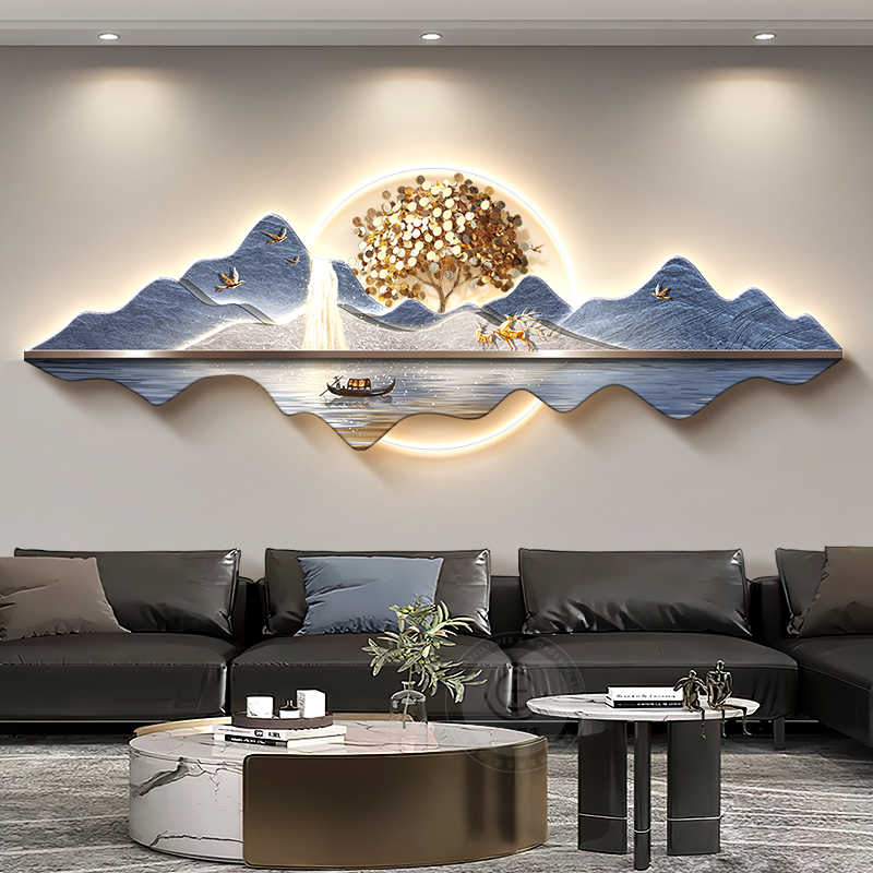 Fortune tree light luxury living room decorative painting new Chinese style back with back-up sofa background wall hanging painting advanced sense landscape painting