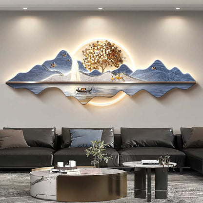 Fortune tree light luxury living room decorative painting new Chinese style back with back-up sofa background wall hanging painting advanced sense landscape painting