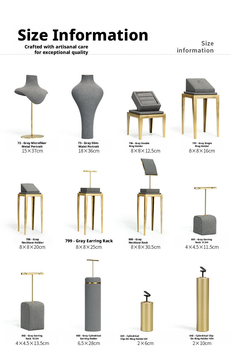 Charcoal Velvet Jewelry Display Set with Gold Metal Backdrop