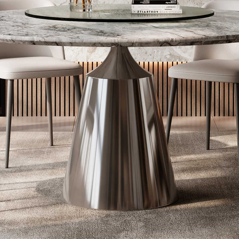 Apartment luxury marble round table with turntable Italian minimalist light luxury high-end round luxury stone dining table home dining table chair