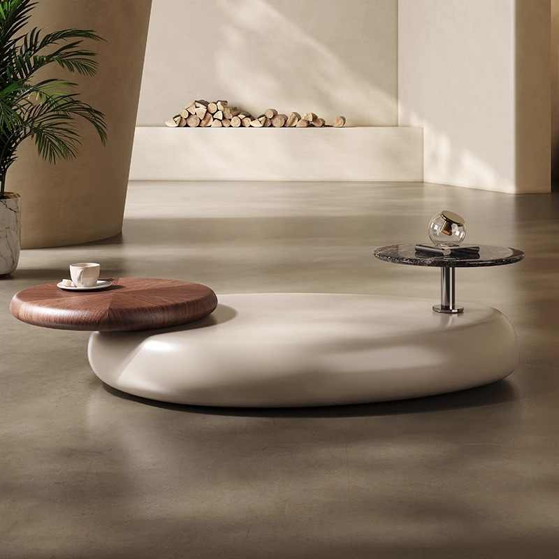 Cobblestone coffee table Modern simple marble can rotate oval designer shaped home low few
