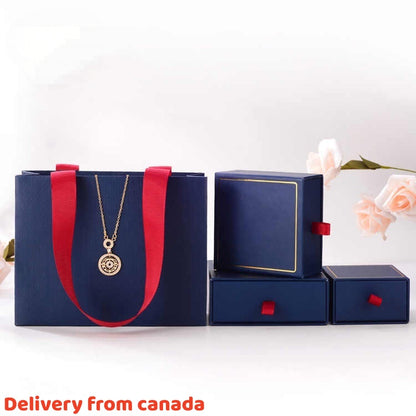 5Pcs Navy Blue Drawer Jewelry Box, Sliding Gift Packaging, Velvet Insert, Gold Trim, Ribbon Pull