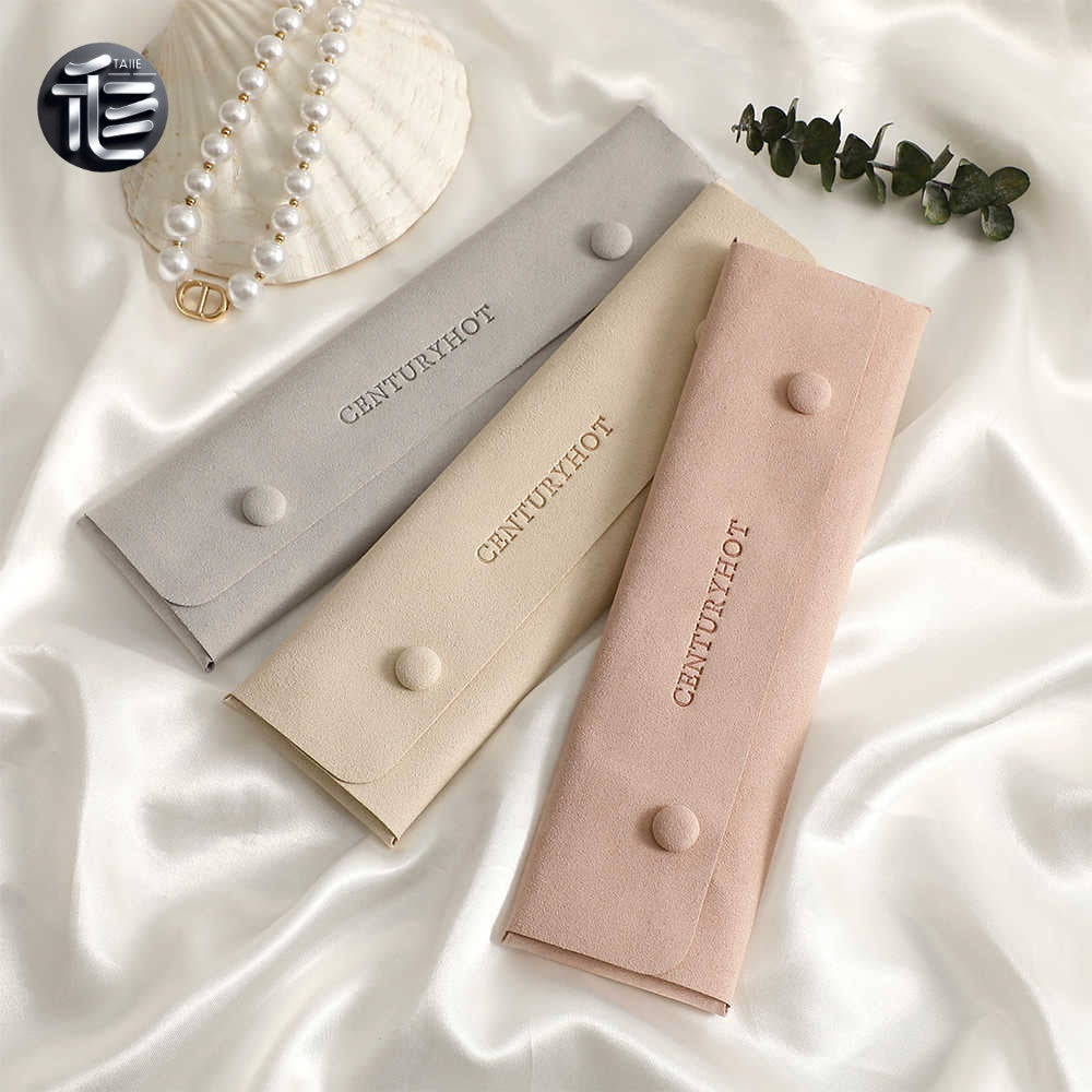 5PCS Soft Suede Jewelry Pouch, Travel Necklace Storage Bag, Gold Snap Closure
