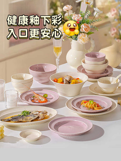 Ceramic dish set Household high appearance level Cream wind housewarming cutlery plate wedding gift