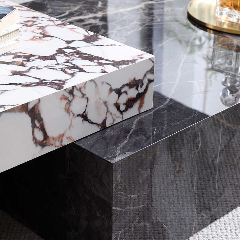 Italian rock panel tea table natural marble rectangular tea table luxury stone living room light luxury minimalist villa retractable tea table
