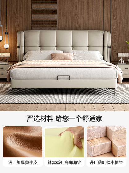 Italian minimalist leather bed Modern simple soft bag double bed 1.8m master bedroom light luxury storage large bed high-end wedding bed