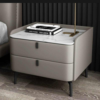 All solid wood bedside cabinet light luxury rock board storage cabinet Bedroom simple modern bedside cabinet leather small apartment storage cabinet