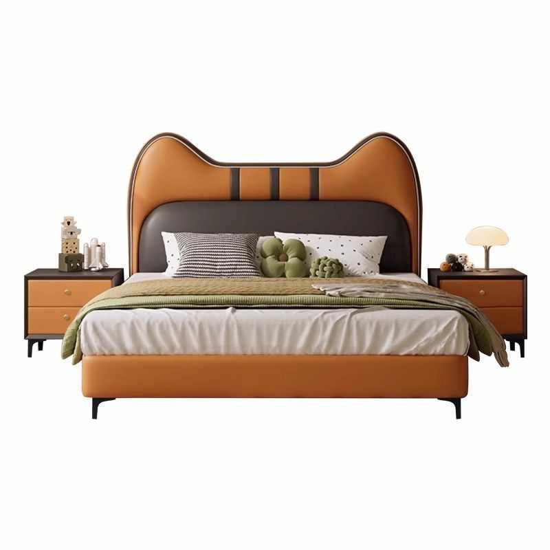 Children's bed Modern simple leather bed for boys and girls 1.5m Bedroom Cat single bed 1.2m leather bed for small units