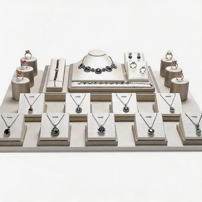 Gray Faux Leather Jewelry Display Set with Ring Stands for Vendors