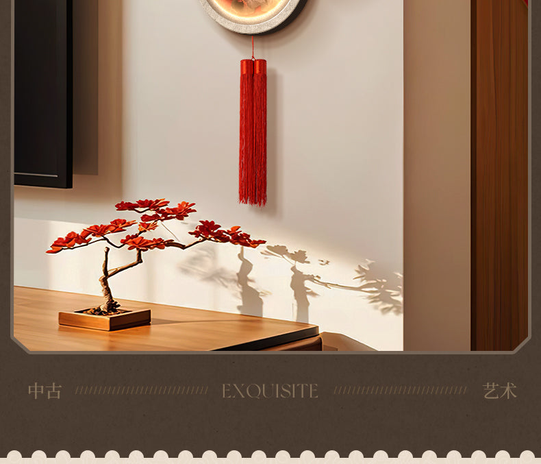 Light luxury elephant living room clock wall clock decorative painting advanced sense atmosphere sofa background wall hanging painting Fu deer triptych