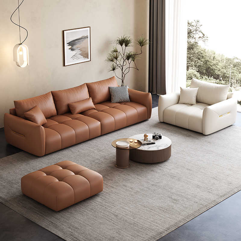 Italian light luxury waterproof cow skin baby velvet fabric art living room corner simple three or four people straight row combination sofa
