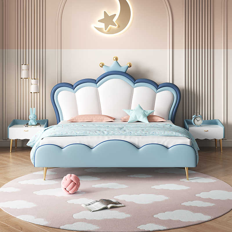 Children Crown Princess bed Girls bed Pink girls Room Dream girl bed Light luxury net red leather bed