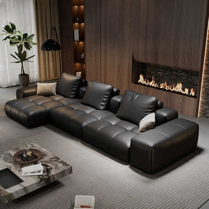 Italian minimalist pixel leather sofa living room modern simple size apartment module sofa with corner Concubine