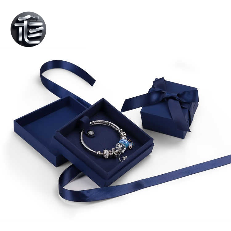 5pcs Navy Blue Jewelry Box, Ribbon Bow, Velvet Insert, Ring Bracelet Packaging