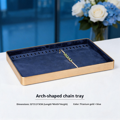 Gold Metal Jewelry Tray with Velvet Lining for Ring and Necklace Display