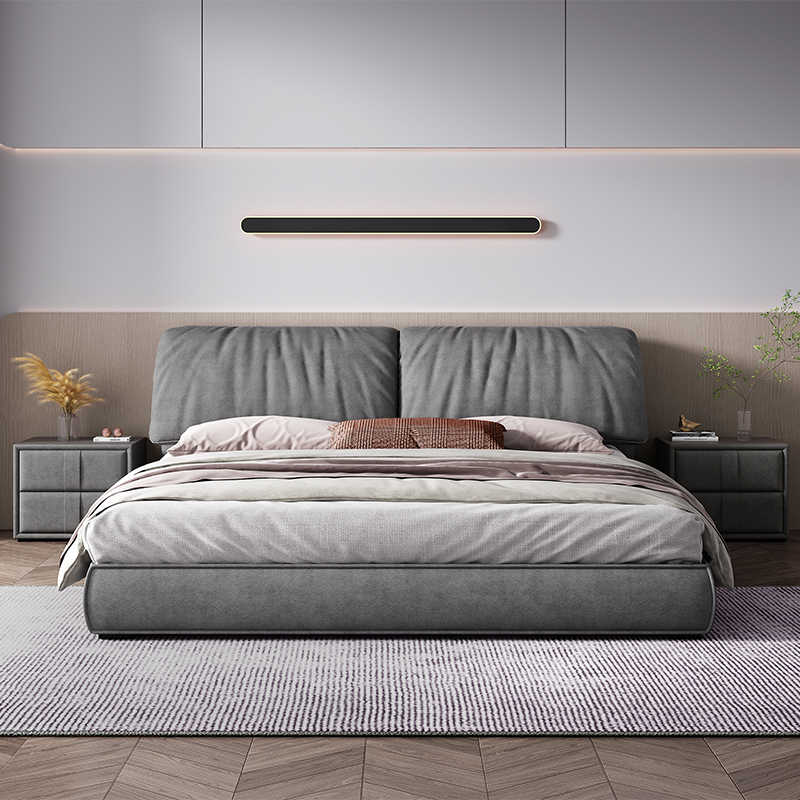 Elephant ear frosted velvet cloth light luxury bed simple modern technology cloth bed master bedroom down soft bag net red cloth bed