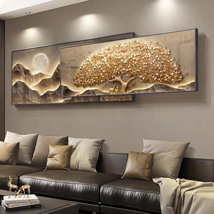 Fortune tree modern light luxury living room decorative painting back with a high sense of sofa background wall hanging painting superimposed murals