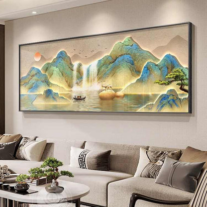 Li Li Jiangshan picture living room decorative painting New Chinese landscape painting atmospheric banner backing mountain picture sofa background wall hanging painting