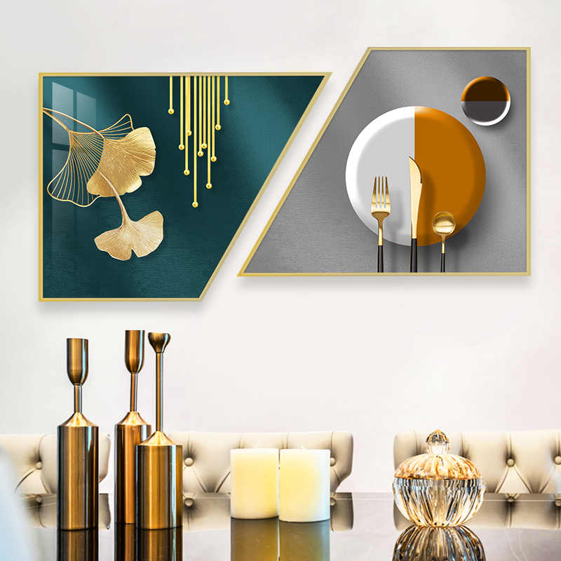 Dining room decoration painting gingko leaf golden dining room hanging painting double auspicious sofa after the living room fashion trend mural