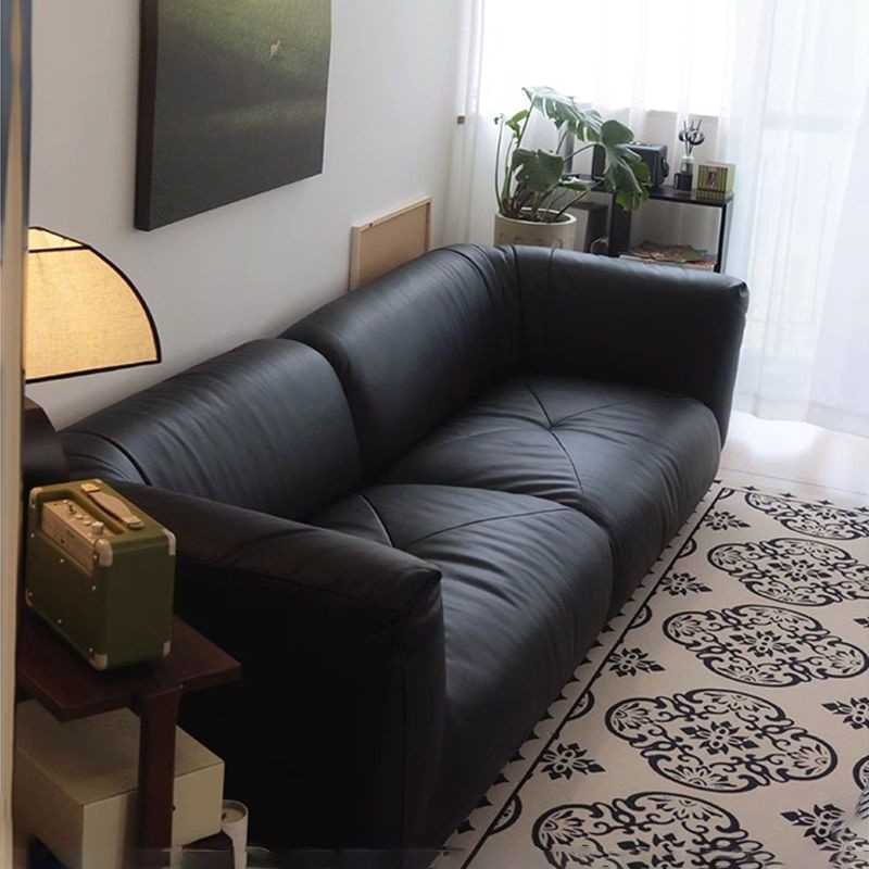 Italian minimalist leather puff sofa home small living room high-end retro