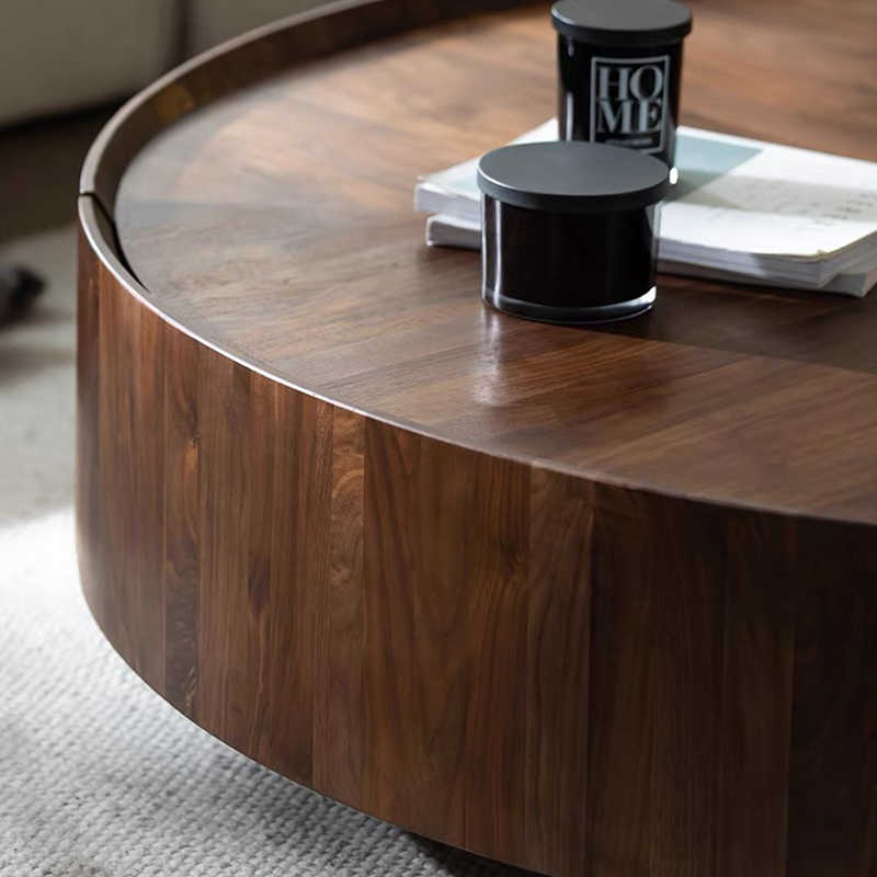 Ancient style high-end walnut round coffee table log wind small living room household