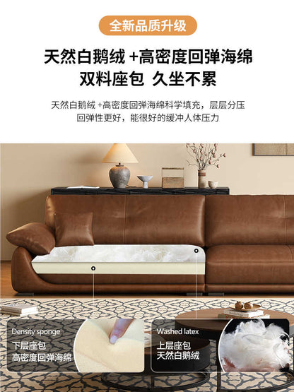 Italian minimalist layer cowhide sofa small living room retro style oil wax leather straight row leather sofa