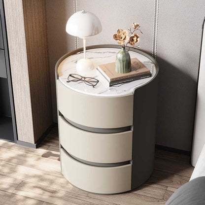 Modern simple light luxury rock board round nightstand leather master bedroom storage cabinet Solid wood storage cabinet