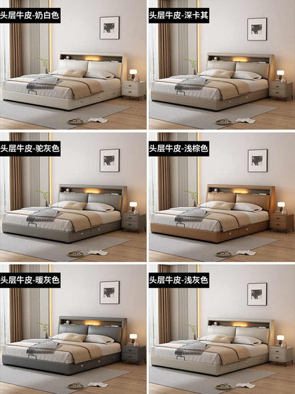Italian minimalist leather bed Double bed soft bag Master bedroom modern simple 1.8m three drawer storage small apartment