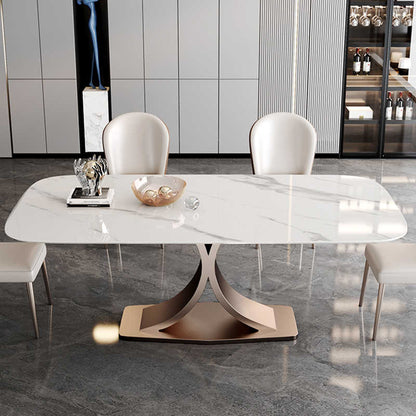 Italian light luxury light rock plate rectangular stainless steel dining table