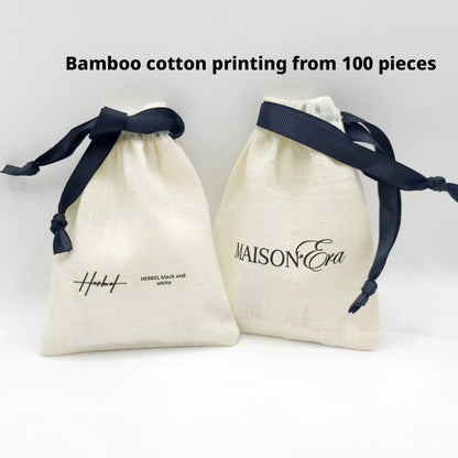 100PCS Custom Logo Cotton Jewelry Pouches, Personalized Drawstring Gift Bags