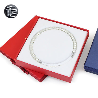 Jewelry Gift Box for Pearl Necklace, Paper Presentation Case with Ribbon,  White Insert Tray
