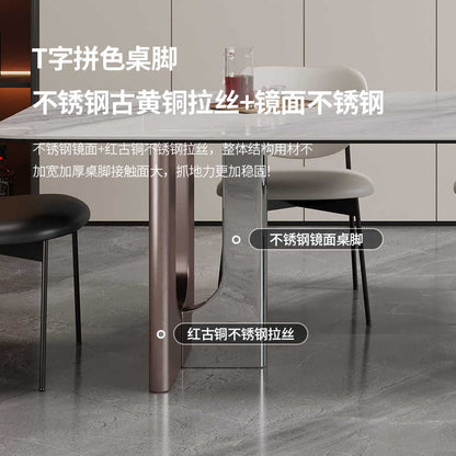 Light luxury stainless steel microcrystal full support table Italian high-end dining table villa designer dining table and chair combination