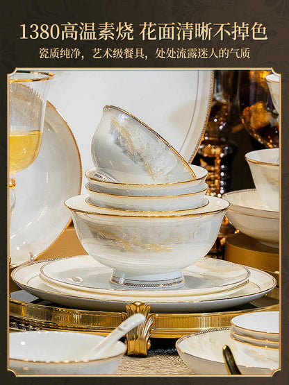 Jingdezhen light luxury ceramic tableware set bowl home high appearance level bowl set bowl set home